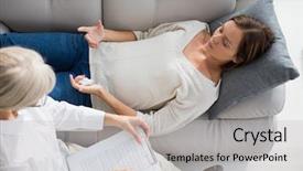  Presentation with psychotherapy - Colorful slides enhanced with psychotherapy - high angle view of woman backdrop and a light gray colored foreground