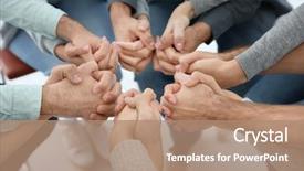  Presentation with group therapy - Presentation design having psychotherapy - people holding hands together closeup background and a coral colored foreground