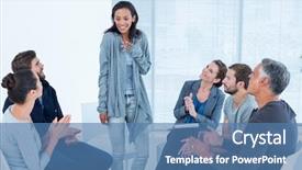  Presentation with group therapy - Colorful PPT layouts enhanced with psychotherapy - rehab group applauding delighted woman backdrop and a teal colored foreground