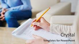  Presentation with diagnosis - Slide set featuring psycologist - psychologist in brown cardigan sitting background and a soft green colored foreground