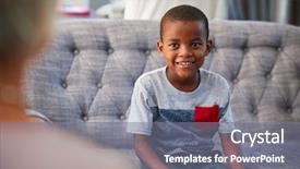  Presentation with child boy hold basket - Slide deck consisting of psycologist - young boy having therapy background and a gray colored foreground