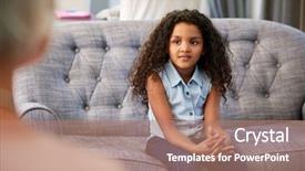  Presentation with save girl child - Presentation design consisting of psycologist - young girl having therapy background and a coral colored foreground
