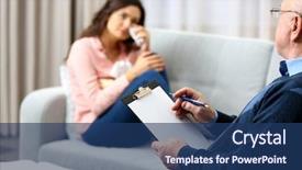  Presentation with woman outlaw - PPT layouts having psycologist - young woman on reception background and a ocean colored foreground