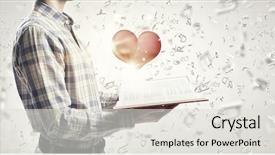  Presentation with heart book - Presentation design with psycology - young man with opened book background and a light gray colored foreground