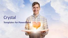  Presentation with heart book - Audience pleasing slide deck consisting of psycology - young man with opened book backdrop and a sky blue colored foreground