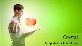  Presentation with heart book - Slide deck having psycology - young man with opened book background and a yellow colored foreground