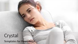  Presentation with depressed - Audience pleasing presentation theme consisting of psycosis - depressed young woman on sofa backdrop and a light gray colored foreground