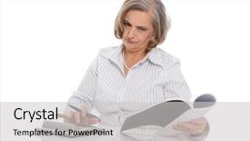  Presentation with senior hunger - PPT theme consisting of psycosis - shocked senior businesswoman looking background and a light gray colored foreground