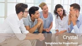  Presentation with group therapy - Slide set enhanced with psyhiatry - group therapy in session sitting background and a coral colored foreground