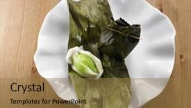  Presentation with kueh - Slide deck featuring puasa - indonesia traditional pastry kueh bugis background and a coral colored foreground