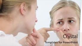  Presentation with acne - PPT theme having puberty - acne facial care teenager woman background and a coral colored foreground