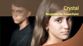  Presentation with puberty - Presentation with businesswoman facing dilemma of buying versus renting background and a light gray colored foreground.