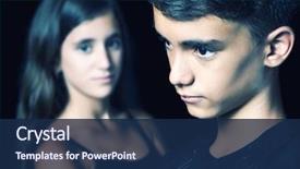  Presentation with teen girl - Presentation theme having puberty - unhappy young teen couple background and a navy blue colored foreground