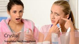  Presentation with puberty - Presentation design featuring puberty - young teenager with acne problem background and a coral colored foreground