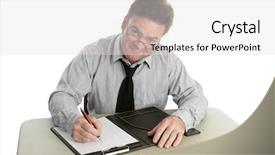  Presentation with interviewer - PPT theme having public accounting - friendly interviewer taking notes background and a white colored foreground