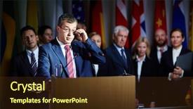  Presentation with summit - Presentation having public adjuster - spokesman adjusting glasses at summit background and a  colored foreground