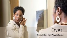  Presentation with public - Slide set with public adjuster - woman putting on earrings background and a coral colored foreground