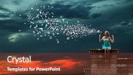  Presentation with announcing - Colorful slide deck enhanced with female leaders - young pretty woman sitting backdrop and a tawny brown colored foreground