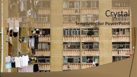  Presentation with hong kong china - PPT theme having public apartment block in hong background and a coral colored foreground