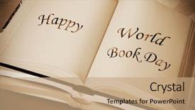  Presentation with open book - PPT layouts enhanced with public awareness - sentence happy world book day background and a coral colored foreground
