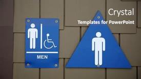  Presentation with toilet - Colorful presentation design enhanced with public-bathroom-sign-and-symbols backdrop and a gray colored foreground