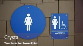  Presentation with public - Slide deck featuring public-bathroom-sign-and-symbols background and a tawny brown colored foreground