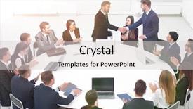  Presentation with group discussion - Presentation with forum group discussion - business partners shake hands background and a light gray colored foreground