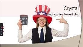  Presentation with american - Amazing slides having public debt - collage with woman and american backdrop and a coral colored foreground