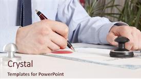  Presentation with public debt - Beautiful slide deck featuring public debt - lawyer notary signs the documents backdrop and a lemonade colored foreground