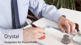  Presentation with notary - Presentation theme enhanced with public debt - lawyer notary signs the documents background and a lemonade colored foreground