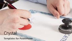  Presentation with notary - PPT theme consisting of public debt - lawyer notary signs the documents background and a lemonade colored foreground