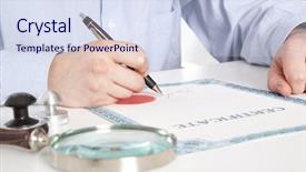  Presentation with notary - Audience pleasing theme consisting of public debt - lawyer notary signs the documents backdrop and a sky blue colored foreground