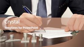  Presentation with notary - Presentation having public debt - lawyer notary signs the documents background and a  colored foreground