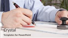  Presentation with notary - Audience pleasing presentation theme consisting of public debt - lawyer notary signs the documents backdrop and a  colored foreground