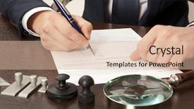  Presentation with notary - Audience pleasing slide deck consisting of public debt - lawyer notary signs the documents backdrop and a lemonade colored foreground