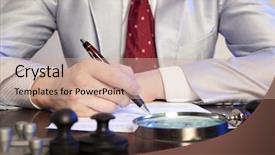  Presentation with notary - Slides featuring public debt - lawyer notary signs the documents background and a coral colored foreground