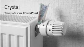  Presentation with photovoltaic systems battery - Beautiful presentation theme featuring public debt - money on heating battery backdrop and a light gray colored foreground