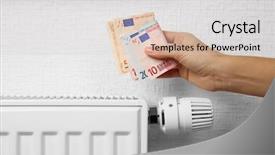  Presentation with battery - Slides with public debt - woman holding money on heating background and a lemonade colored foreground