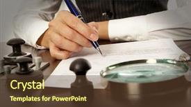  Presentation with notary - Cool new slide deck with public debt - woman notary lawyer signs backdrop and a tawny brown colored foreground