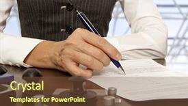  Presentation with notary - PPT theme featuring public debt - woman notary lawyer signs background and a tawny brown colored foreground