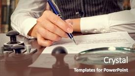  Presentation with notary - Amazing slide deck having public debt - woman notary lawyer signs backdrop and a tawny brown colored foreground