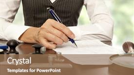  Presentation with notary - Presentation consisting of public debt - woman notary lawyer signs background and a coral colored foreground