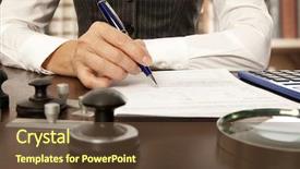  Presentation with notary - Slide set enhanced with public debt - woman notary lawyer signs background and a tawny brown colored foreground