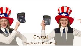  Presentation with retirement calculator - Cool new presentation theme with public debt - woman with calculator isolated backdrop and a lemonade colored foreground