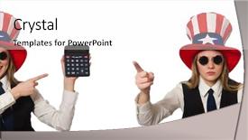  Presentation with white and black woman climbing ladders - Amazing slide deck having public debt - woman with calculator isolated backdrop and a white colored foreground