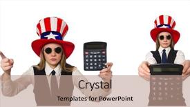  Presentation with white and black woman climbing ladders - Colorful presentation theme enhanced with public debt - woman with calculator isolated backdrop and a coral colored foreground