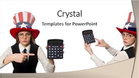  Presentation with calculator - Amazing PPT layouts having public debt - woman with calculator isolated backdrop and a white colored foreground