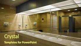  Presentation with public - Beautiful presentation theme featuring public empty restroom with washstands backdrop and a tawny brown colored foreground