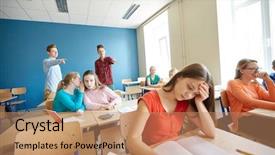  Presentation with teasing - Audience pleasing PPT theme consisting of public enemy - education bullying conflict social relations backdrop and a coral colored foreground