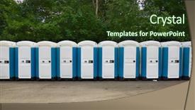  Presentation with mobile and paper - PPT layouts featuring public facilities - long row of mobile toilets background and a tawny brown colored foreground